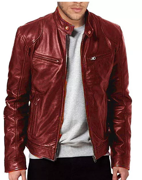 Vintage Mens Motorcycle Distressed Leather Jacket Racer Biker Business Coat New