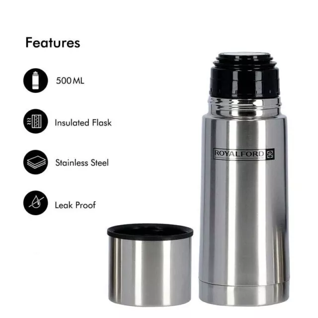 Thermos Stainless Steel Flask Hot Insulated Double Walled Water Tea Coffee 500ml