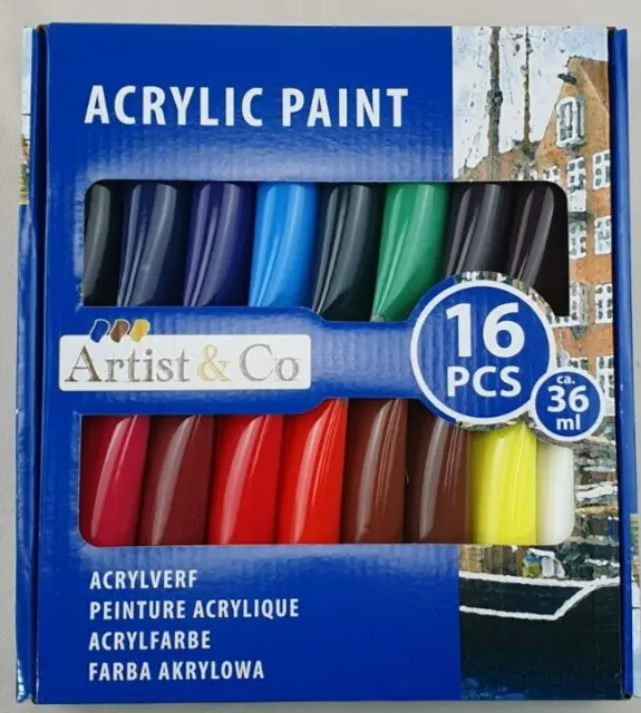 Acrylfarben Set  Acryl  Tuben Künstlerfarben 16 x 36ml Malfarben Set deckend