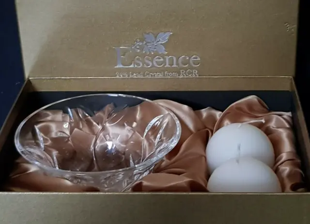 RCR Essence Lead Crystal Bowl with Two Round Candles New Boxed