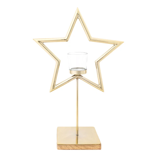 Georg Stiels CASA Edelstahl Stern auf Mango Holz Base, Höhe 43 cm elegantes