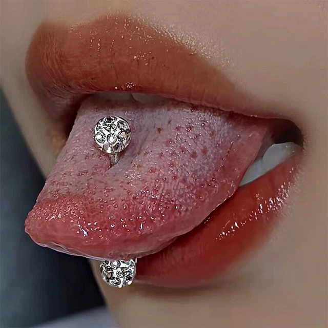 1Pc Crystal Zircon Ball Tongue Stud Titanium Steel Piercing Body Jewe-SA