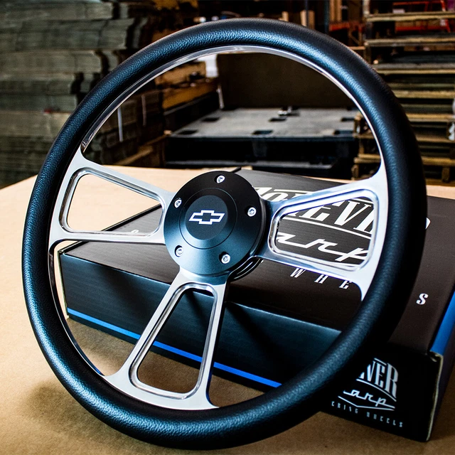 14" Billet Muscle Steering Wheel with Black Vinyl Wrap for 69-94 Chevy Car/Truck