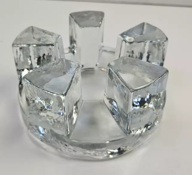 MCM Danish Modern Kosta Boda? Art Glass Ice Cube Pillar Candle Holder 2.5"T 5"W