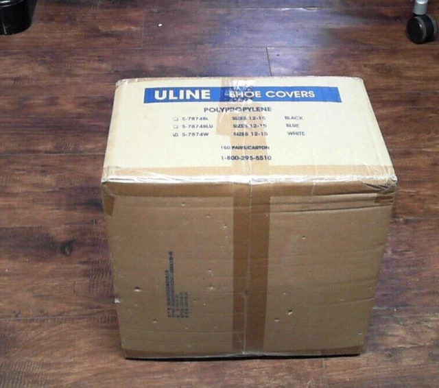 Uline Shoe Covers S-7874W WHITE 150 pr Size 12-15 Polypropylene Non-Skid Bottom