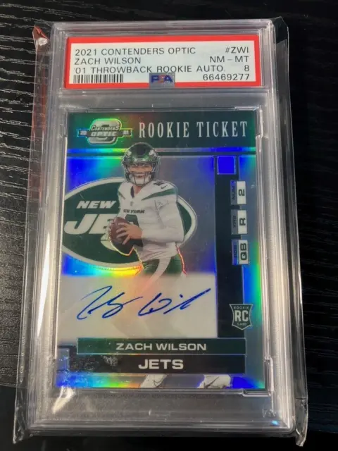Zach Wilson /25 2021 Contenders Optic Throwback Rookie Ticket Auto PSA 8 Jets