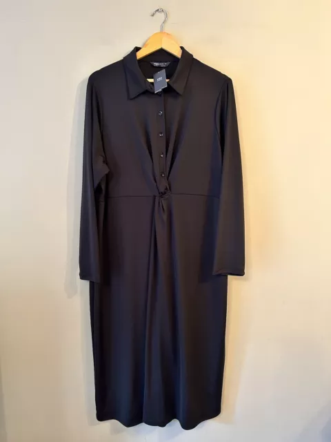 M&S Collection Black Twist Front Long Sleeve Shirt Maxi Dress Size 24 BNWT