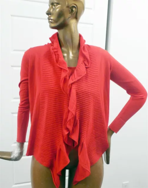 LaFayette 148 New York sz P Red 100% Wool 2pc Ruffled Cardigan Twinset