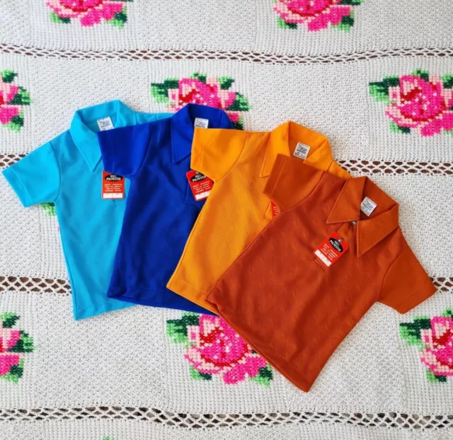 Retro 4 Polo Shirts Lot 60S Deadstock Cuckoo Diamond Collar Tee Approx 3-4 Years