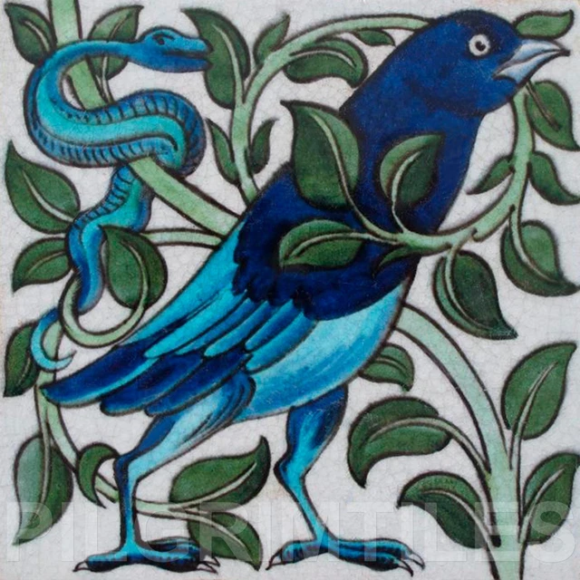 William De Morgan Bird & Snake Kiln Fired Ceramic or Porcelain Tile Bath Fire