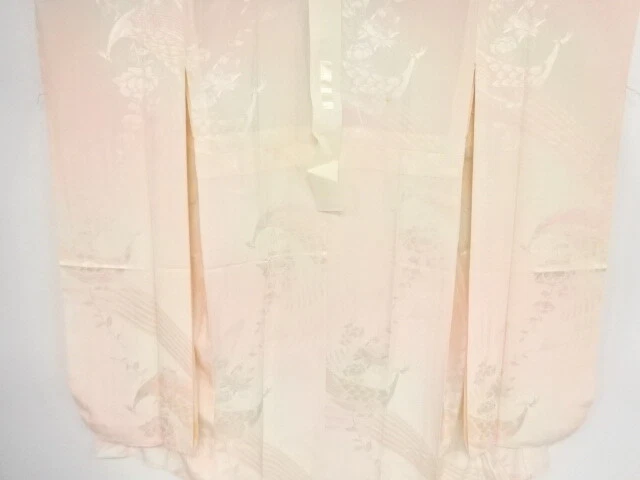 40468# Japanese Kimono / Antique Hitoe Juban For Furisode / Woven Peacock &