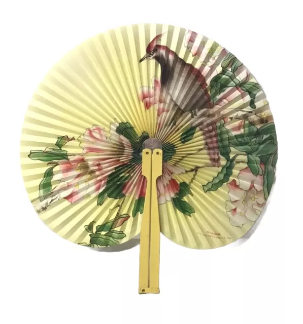 Decorative Paper Hand Fan Asian Theme Bird Flowers Portable Pleated Yellow