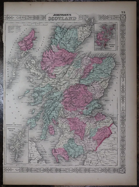 1862 Johnson's Atlas Map ~ SCOTLAND ~(14x18)   Free S&H  -#859