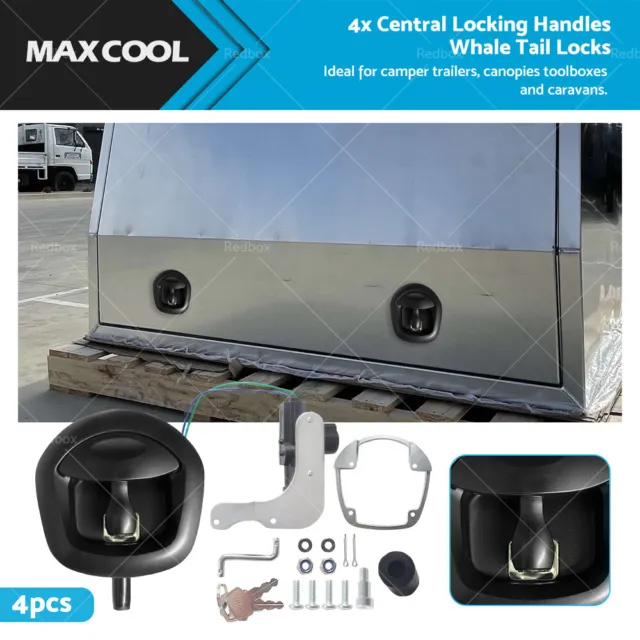 4x Power Operated Whale Tail T Handle Folding Lock Trailer Canopy Black DC 12V