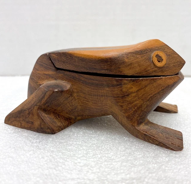 Vintage Wooden Frog Toad Hollowed Out Hinged Trinket Jewelry Box Hand Carved