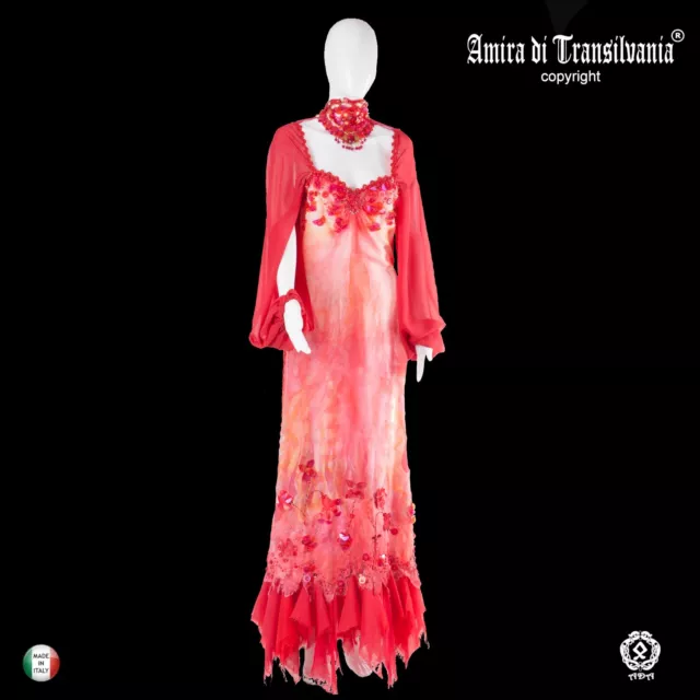 abito donna estivo griff alta moda brand sfilata abito rosso seta fiori strass 1