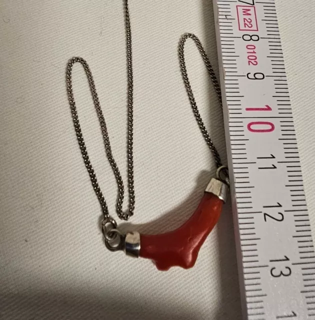 Red Vintage Coral Pendant Pendant with Silver Chain approx. 54cm