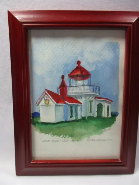 4 Framed Original Watercolor Blank Cards -  Western Lighthouses - J Thomle 16
