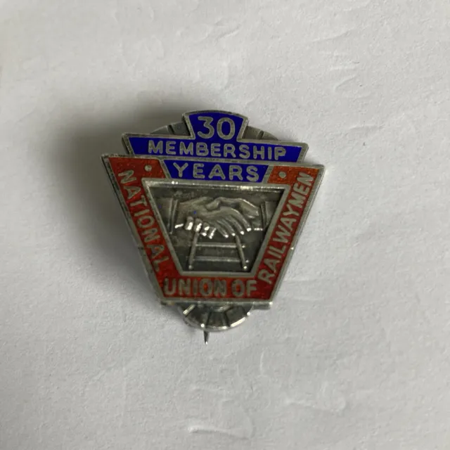 Vintage Solid Silver & Enamel 30 Years National Railwaymen Union Lapel Badge Nur