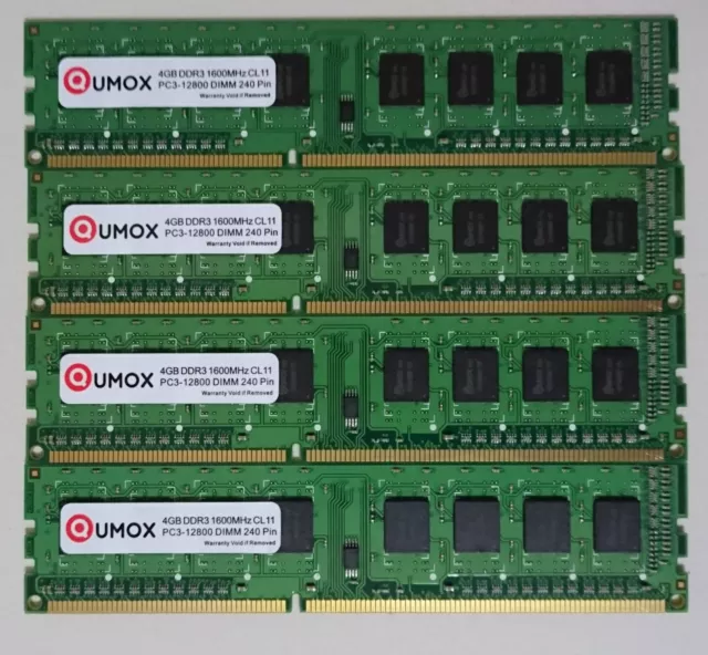 QUMOX 16GBQUMOX 16GB (4x 4GB) DDR3 PC3-12800 1600MHz 1600 (240 PIN) DIMM DESKTOP