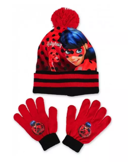 Filles Miraculous Ladybug Hiver Chapeau Et Gants Ensemble Bonnet Chapeau Âge 3-8