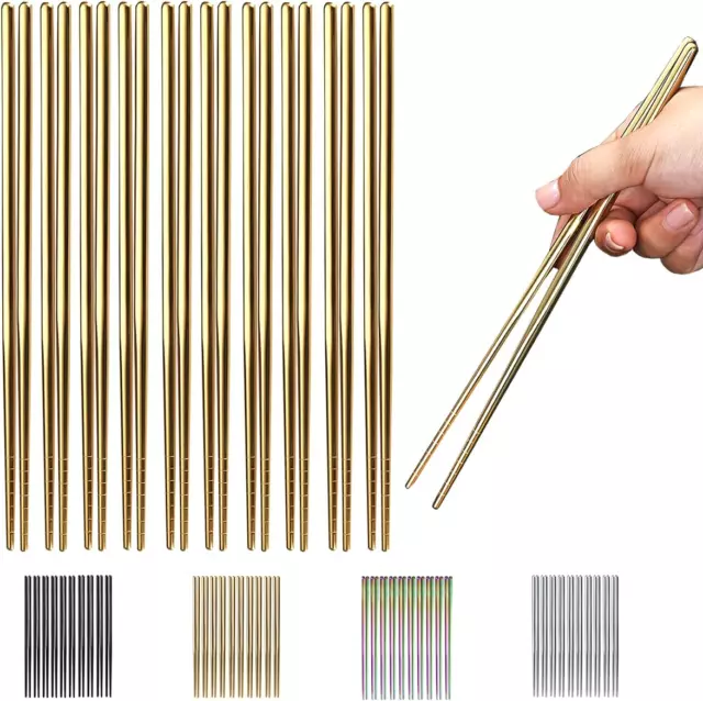 10 Pairs Reusable Chopsticks, Titanium Gold Plating Stainless Steel Metal Chop S