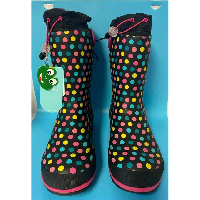 Western Chief Rain Boots Youth Girls Size 6B Kids Polka Dots Faux Fur Lined Gift