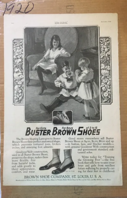 1920 ❤️ Vintage Fashion Ephemera 20's Print Ad, Ephemera BUSTER BROWN Shoes