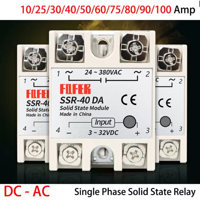 10-100 Amp Single Phase SSR Solid State Relays Module DC 3V-32V to AC 24V-380V