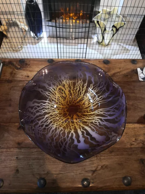 Large Glass Bowl Shaped Like An Eye Handmade Purple Excellent Condition