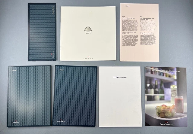 BRITISH AIRWAYS CLUB World Airline Menus Business Class X 5 Ba Club ...