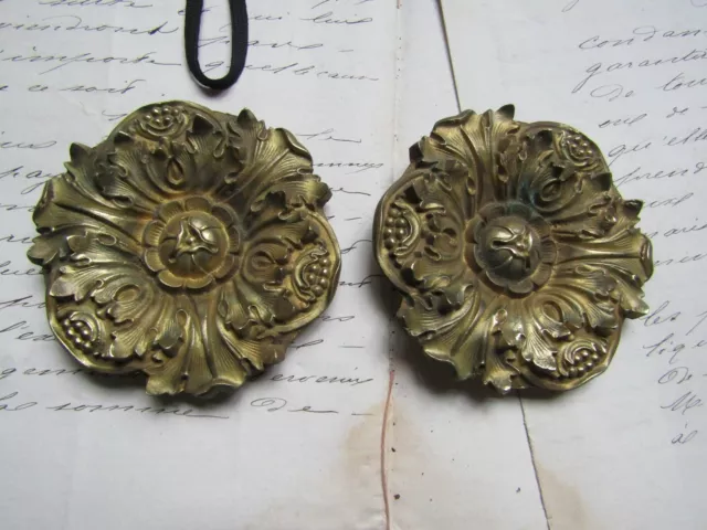 Pair Pretty Large Antique French Gilt Bronze Decorative Curtain Applique Plaque