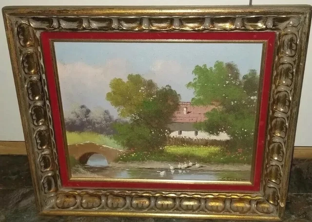 Sinka Original Oil Painting Rural Landscape Ducks In Pond Signed & Framed