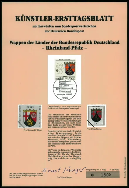 Brd Künstler-Etb 1993/39 1664 Wappen Rheinland-Pfalz Entwürfe!!