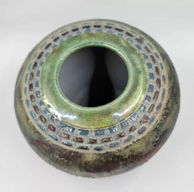 Raku Art Pottery with Inlaid Tile Mosaic Signed by Artist/Potter Dennis Ott