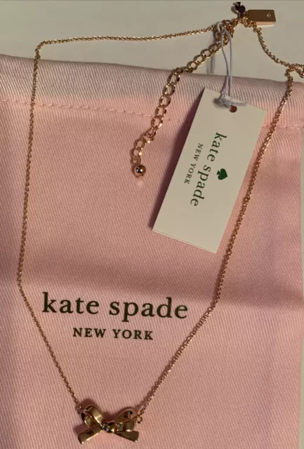 Kate Spade Skinny Mini Bow Pendant Necklace Rose Gold Color w/ Jewelry Bag New T