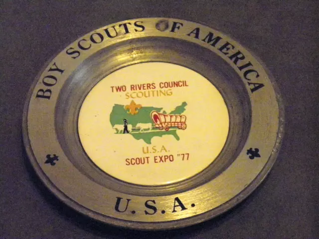 Vintage Boy Scouts Of America Two Rivers Council Usa Scout Expo "77 Metal Plate