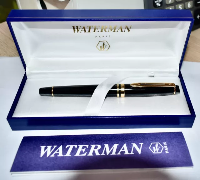 Ex Shop Display NOS Waterman Hemisphere Black Laque Gold Rollerball Pen In Box