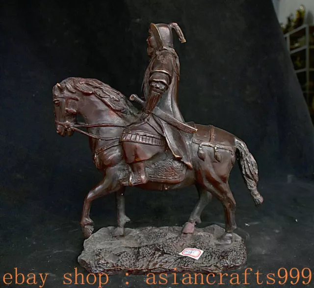 10,8" Alte China Rot Kupfer Dschingis Khan Dschingis Khan Ride Horse Skulptur