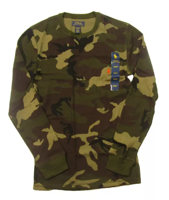 Polo Ralph Lauren Men's Green Camo Waffle Knit Thermal Crew-Neck T-Shirt