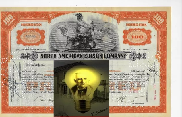 1932  North American Edison Company * Azione Autentica Ed Originale D'epoca ^