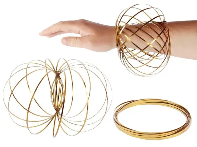 3D Magic Flow Ring Toys Funny Kinetic Spring Arm Slinky Juggle Dance Gold