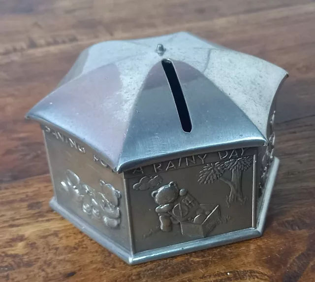 ROYAL SELANGOR PEWTER Saving For A Rainy Day Teddy Bear's Picnic Money Box