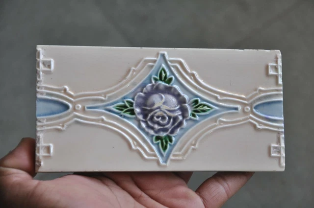 6 Pc Vintage Majolica Decorative Diamond Art Nouveau Architecture Tiles,Japan 3