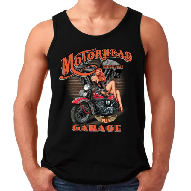 Velocitee Mens Vest Motorhead Pin Up Garage Classic USA Motorcycle Biker A23622