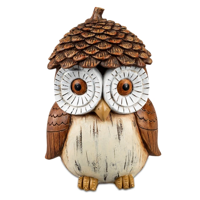 Statua Decorativa Gufo Autunno Con Zapfenhut H.20cm IN Simil Legno FORMANO H23