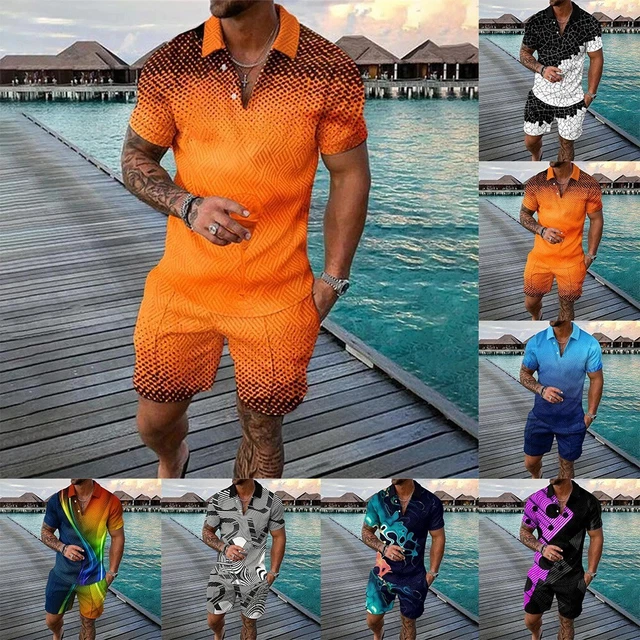 Ensemble de deux pièces d'été pour hommes chemises zippées et shorts combina