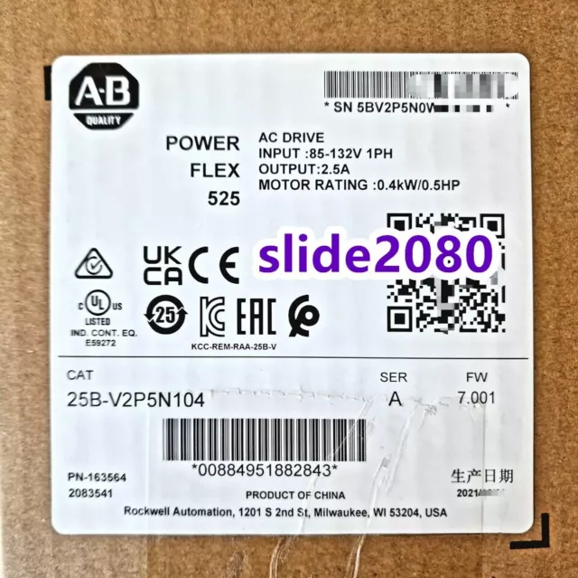 New Factory Sealed AB 25B-V2P5N104 SER A PowerFlex 525 AC Drive 0.4kW/0.5HP