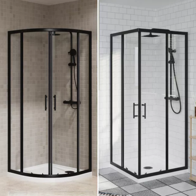 Black Quadrant Shower Enclosure Corner Entry Walk in Cubicle Sliding Door Glass