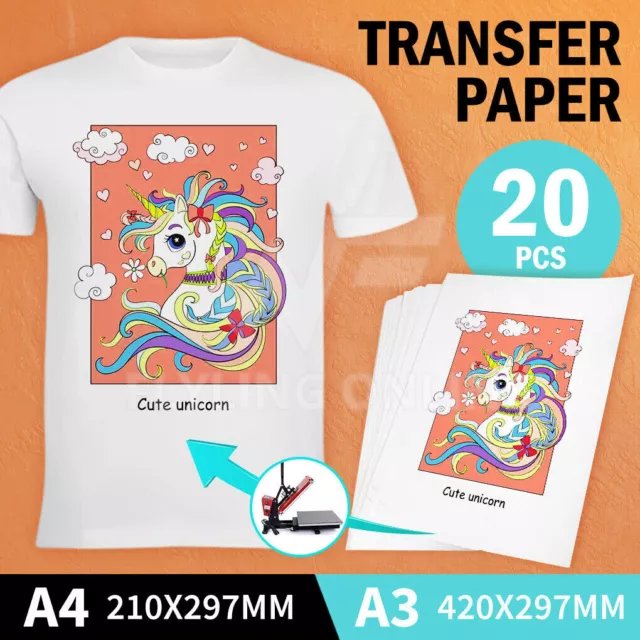 20x sheets A3/A4 Heat Sublimation Transfer Paper For Light India Modal T-shirt